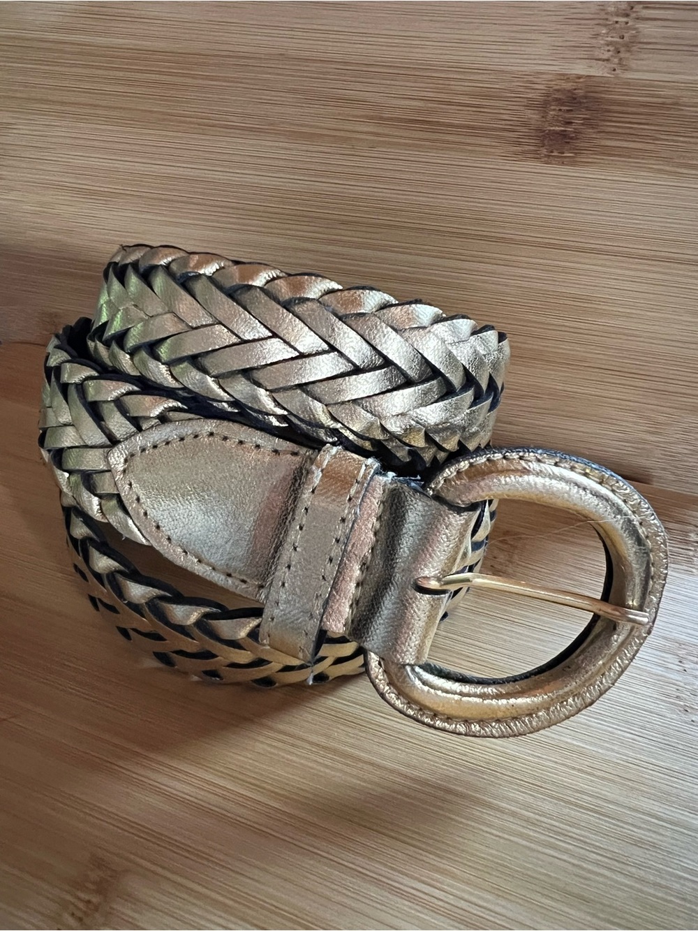 Metallic Gold Braided Belt Oval Buckle 39 Inch Woven Boho Glam Accessory